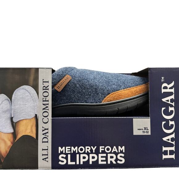 Haggar Mens Clog Slippers Size XL 11-12 Blue Felt Memory Foam Lightweight New‎ - Picture 1 of 10